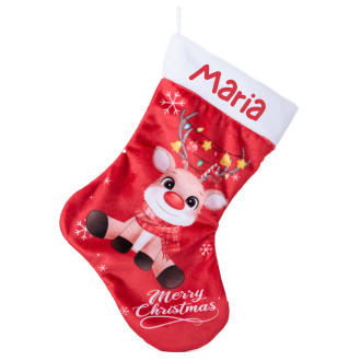 Χριστουγεννιάτικη κάλτσα με τάρανδο /Merry Christmas/ με επιγραφή