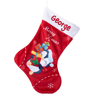 Χριστουγεννιάτικη κάλτσα με πιγκουίνο /Merry Christmas/ με επιγραφή