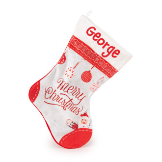 Λευκή χριστουγεννιάτικη κάλτσα Καλά Χριστούγεννα με Επιγραφή