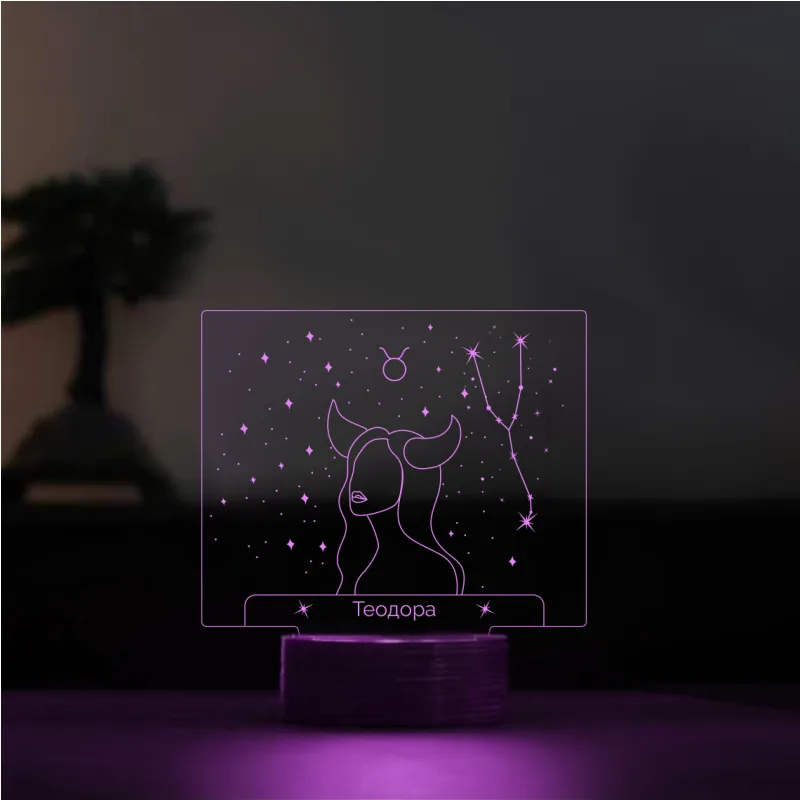 3D Led Λάμπα με Όνομα - Ζώδιο Ταύρος (6 Χρώματα)