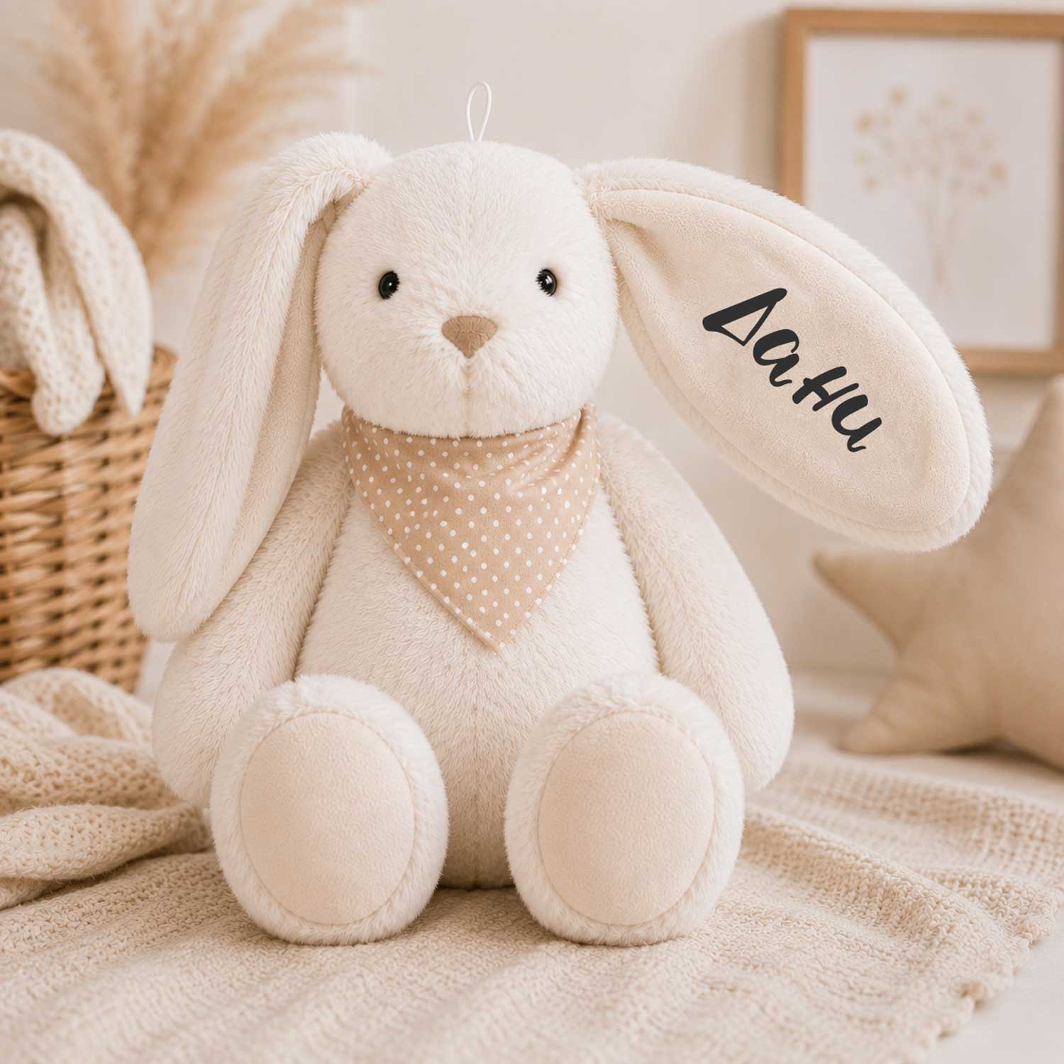 Λούτρινο Κουνελάκι με Κασκόλ και Όνομα στο Αυτί