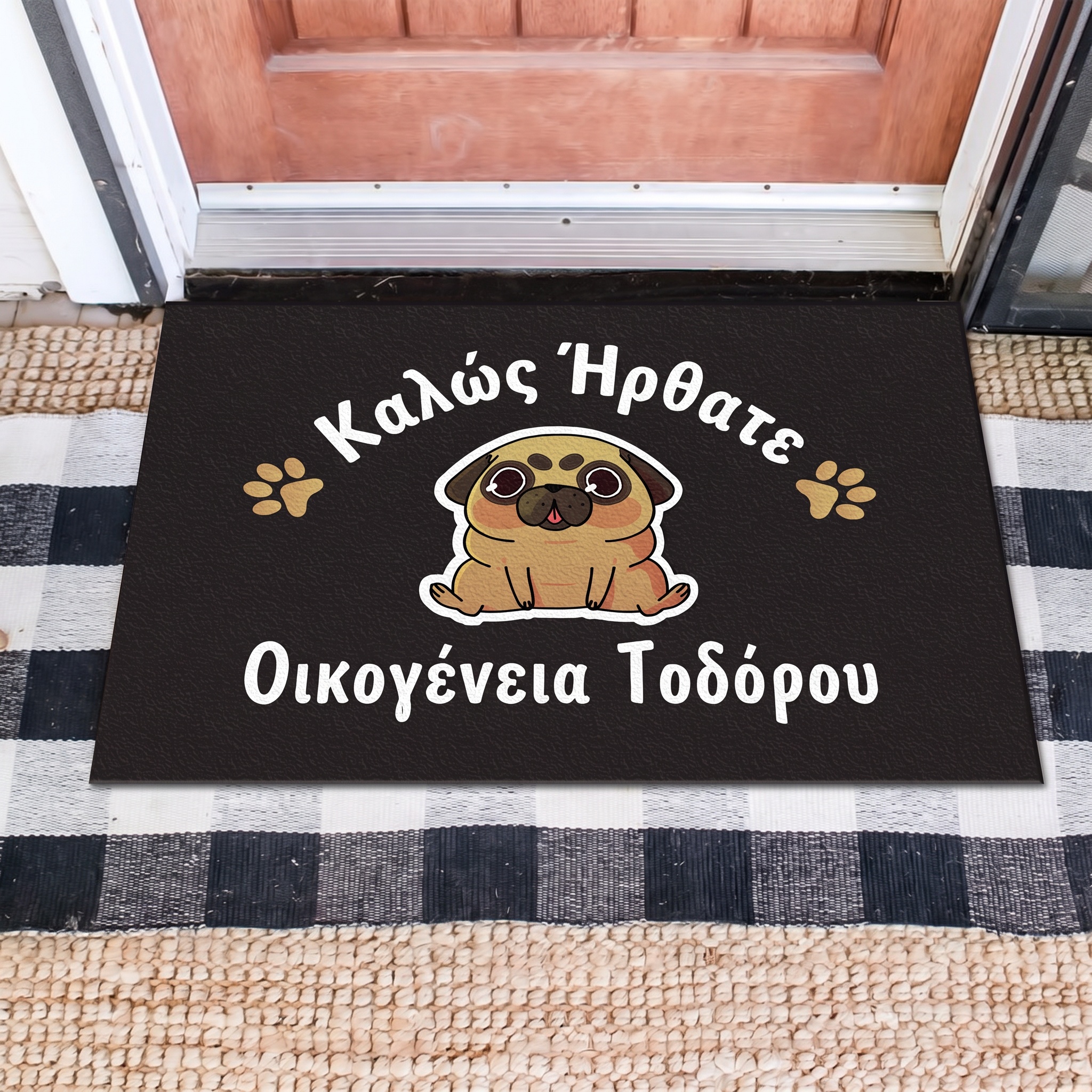 Πατάκι Εισόδου με Επιγραφή - Σχέδιο «Καλώς Ήρθατε» με Μοπς