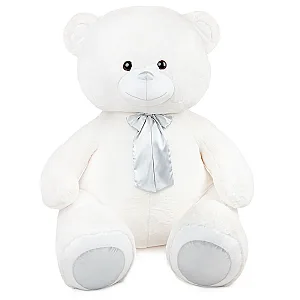 Mέγα Λούτρινη Αρκούδα 120 εκ. με Μεταξένια Κορδέλα και Glitter Επιγραφή - Ασημί